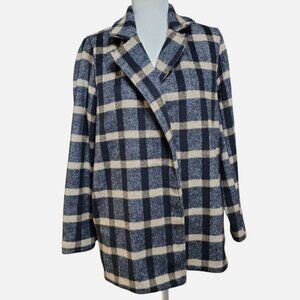 Joie Oversize Check Plaid Wool Blend Coat - Size Small Black Beige Tan Brown